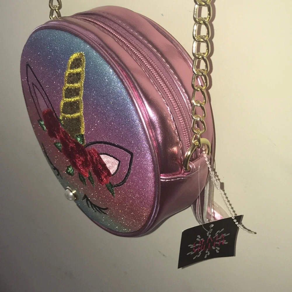 - New Claire’s round unicorn purse embroidered crossbody